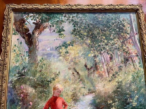 Gemälde - Öl auf Leinwand René GUÉRIN 1891 „Junges Mädchen im Garten“