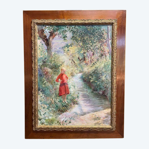 Gemälde - Öl auf Leinwand René GUÉRIN 1891 „Junges Mädchen im Garten“
