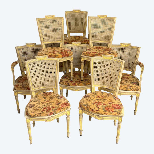 Mobilier De Salon En Bois Laqué d'Epoque Louis XVI, Vers 1780
