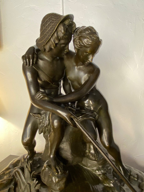 Scultura in bronzo - Daphnis Et Chloé - P.j.r Gayrard - Francia - XIX sec.