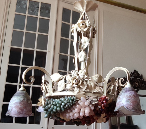 Large art deco Murano chandelier Wrought iron grape cluster chandelier