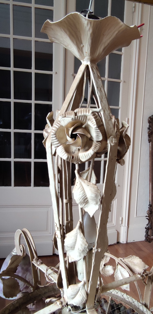Large art deco Murano chandelier Wrought iron grape cluster chandelier