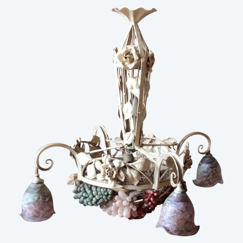 Large art deco Murano chandelier Wrought iron grape cluster chandelier