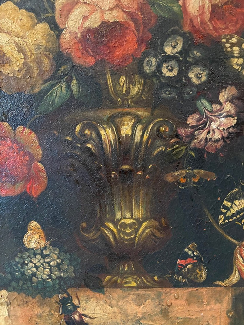 Huile Sur Toile - Nature Morte/ Bouquet De Fleurs - XVII ème