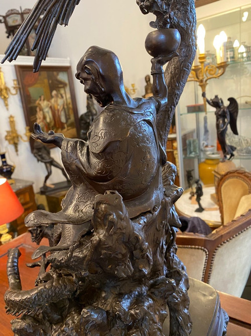 Importante Scultura - Bronzo - Rakan - Periodo Meiji - Giappone - XIX secolo