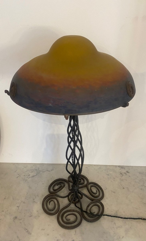 Lampe - Muller - Pâté De Verre/fer Forgé - France - XX ème