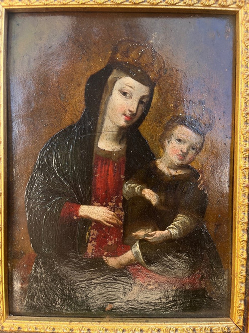 Painting - Oil on copper - Virgin and Child - 18th century