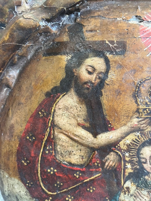 Gemälde – Öl auf Holz – Jungfrau – Schule von Cuzco – Peru – 18. Jahrhundert