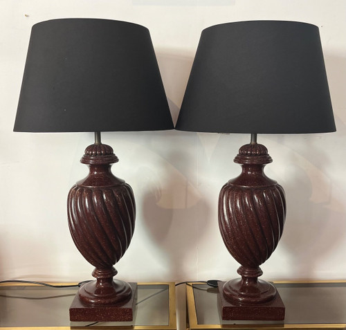 Paire De Lampes - Effet Porphyre - Maison Parisienne - France - XX ème