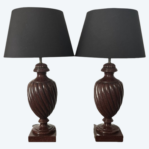 Paire De Lampes - Effet Porphyre - Maison Parisienne - France - XX ème