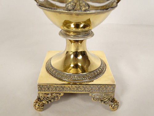 Zuccheriera Restauro argento vermeil Vecchio uomo palmette fiori cristallo XIX secolo