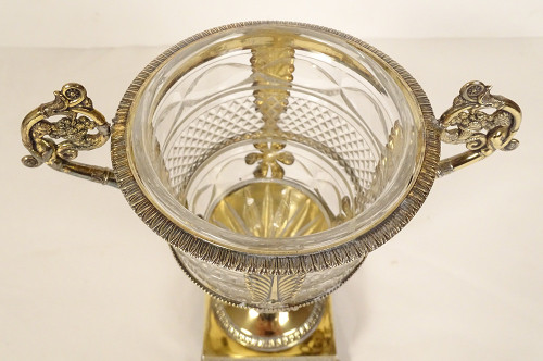 Zuccheriera Restauro argento vermeil Vecchio uomo palmette fiori cristallo XIX secolo
