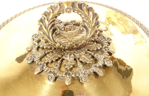 Zuccheriera Restauro argento vermeil Vecchio uomo palmette fiori cristallo XIX secolo