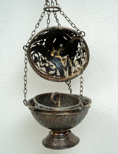 Antico teorium romano in argento cesellato, XIX secolo.