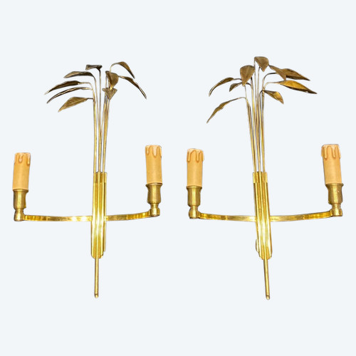 Paire D’appliques (2 feux) - Modèle Aux Lauriers - Maison Charles - France - XX ème