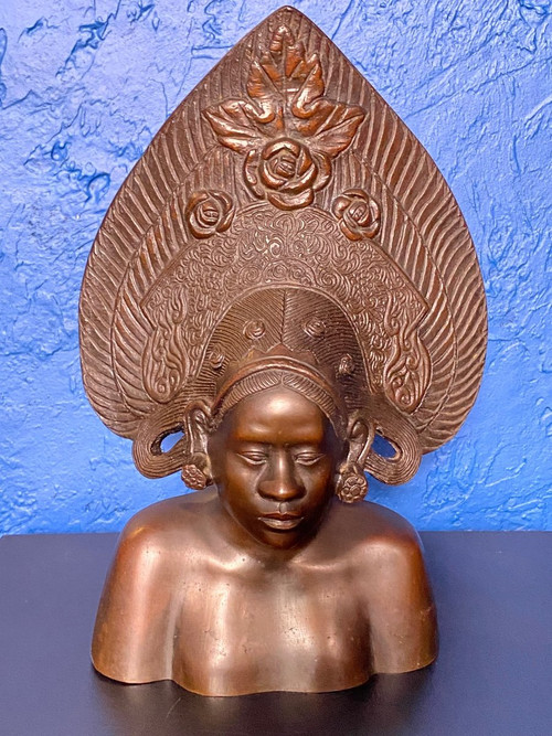 Scultura in bronzo - Busto balinese - Bien Hoa - Vietnam - XX secolo