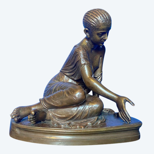 Scultura in bronzo - Suonatore di astragali - Gg/susse - Francia - XIX secolo