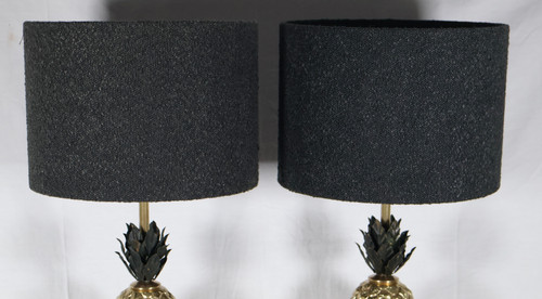 Paire de lampes ananas en bronze doré années 70 