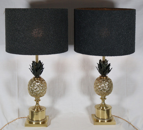 Paire de lampes ananas en bronze doré années 70 