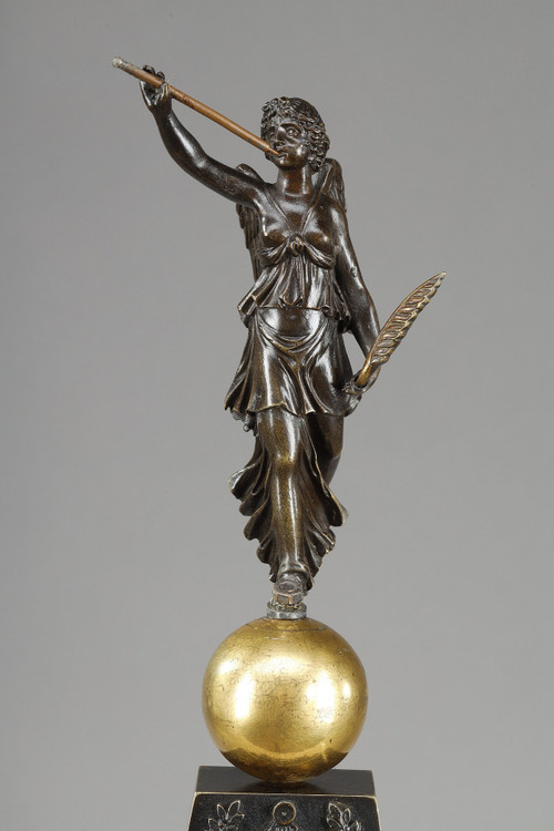 Obelisk-Pendeluhr aus patinierter und vergoldeter Bronze, Charles X
