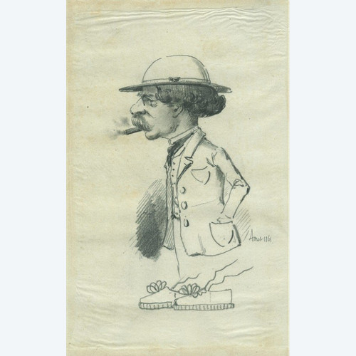 Portrait charge - Caricature - Dessin original ancien