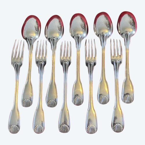 Charming set of 5 large silver-plated shell cutlery by Maison Argental