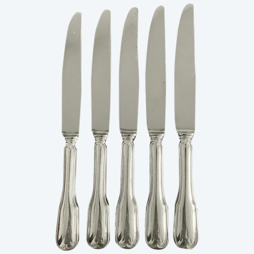 Set of 5 large silver-plated Filet table knives by Christofle, late 19th century