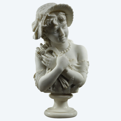 Büste eines Mädchens Marmor, signiert von Pietro Lazzerini