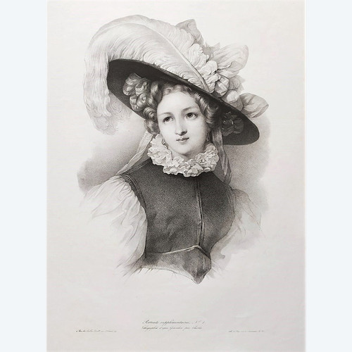 Grévedon Portrait De Femme Lithographie XIXème