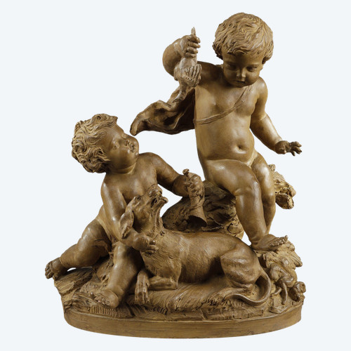 ALLEGORY OF THE HUNT TERRACOTTA PRINT SIGNED LE BRUN