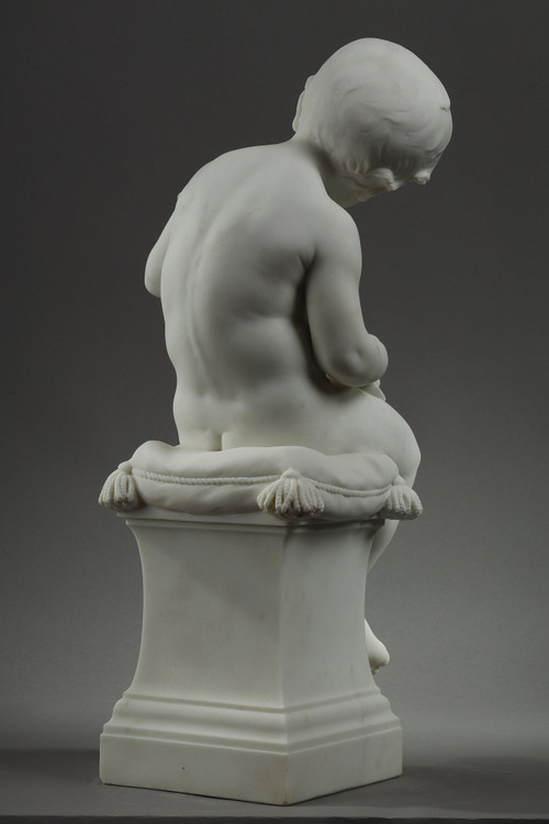 Der kleine Musiker, Große Skulptur aus Carrara-Marmor, signiert von Barrias