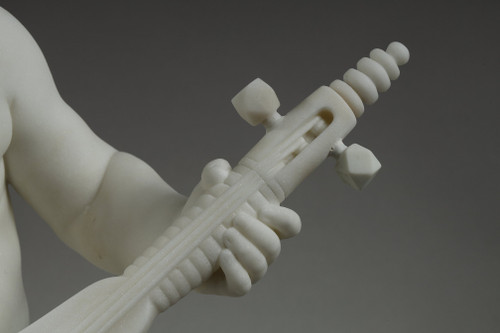 Der kleine Musiker, Große Skulptur aus Carrara-Marmor, signiert von Barrias