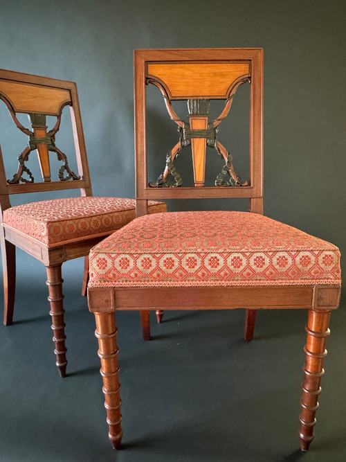 Jacob Frères, exceptional pair of stamped chairs from the Consulat-Empire period