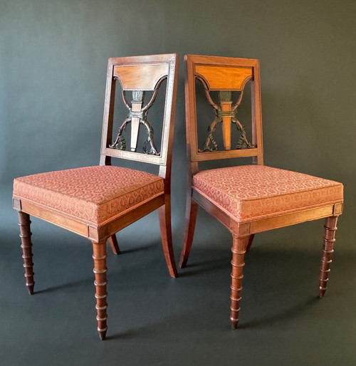 Jacob Frères, exceptional pair of stamped chairs from the Consulat-Empire period