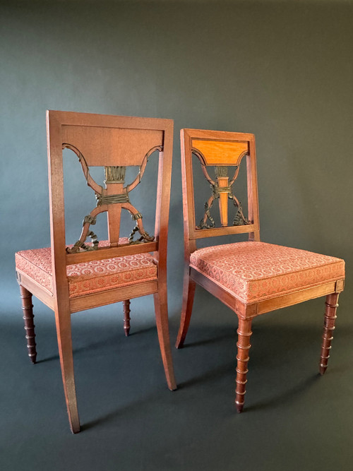 Jacob Frères, exceptional pair of stamped chairs from the Consulat-Empire period