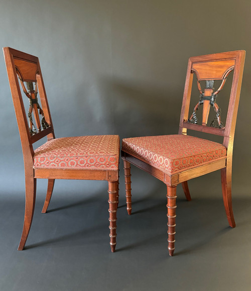 Jacob Frères, exceptional pair of stamped chairs from the Consulat-Empire period