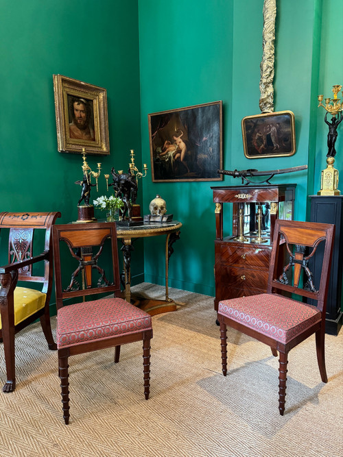 Jacob Frères, exceptional pair of stamped chairs from the Consulat-Empire period