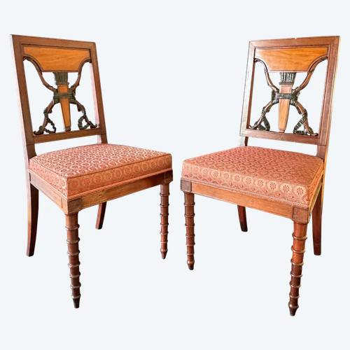 Jacob Frères, exceptional pair of stamped chairs from the Consulat-Empire period