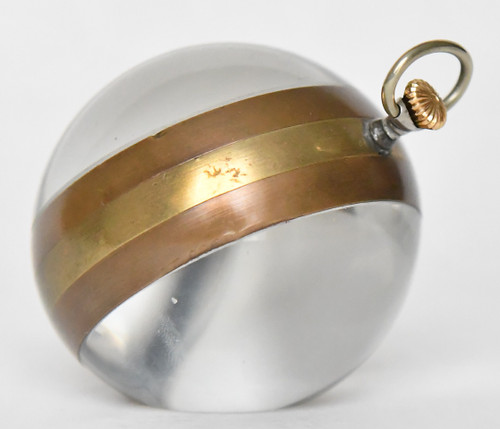 Ball-shaped glass desk clock with erotic decoration