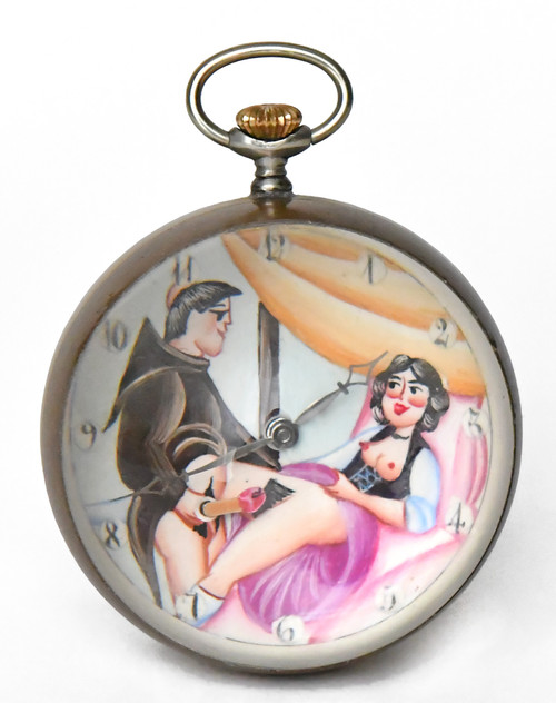 Ball-shaped glass desk clock with erotic decoration