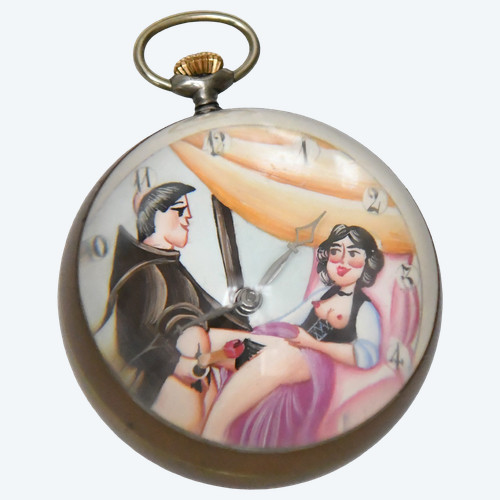 Ball-shaped glass desk clock with erotic decoration