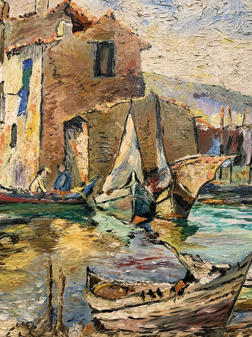 Vue de Martigues vers 1950, Provence, les pêcheurs, Ecole Provençale