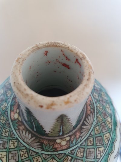 Vaso cinese in porcellana famille verte con fenice e fiori 