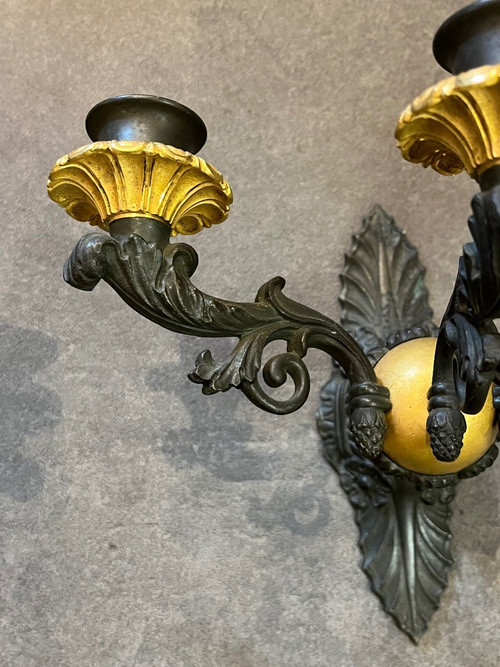 Paire D’applique Murale - Double Patine - Epoque Restauration - France - XIX ème