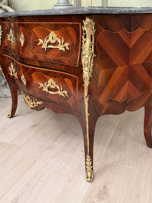 Louis XV Period Marquetry Sauteuse Chest of Drawers Circa 1750