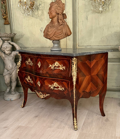 Louis XV Period Marquetry Sauteuse Chest of Drawers Circa 1750