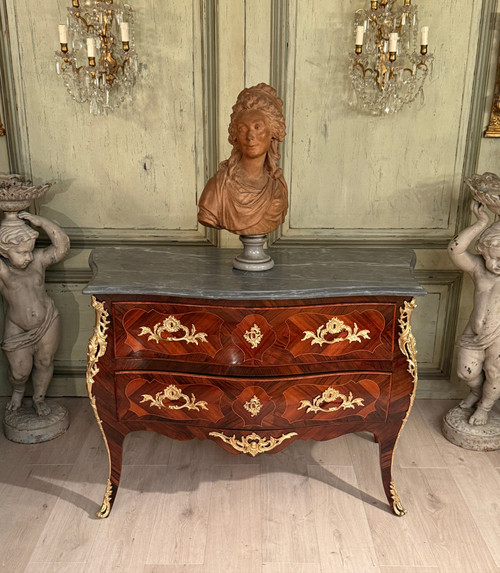 Louis XV Period Marquetry Sauteuse Chest of Drawers Circa 1750