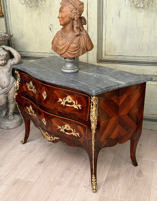 Louis XV Period Marquetry Sauteuse Chest of Drawers Circa 1750