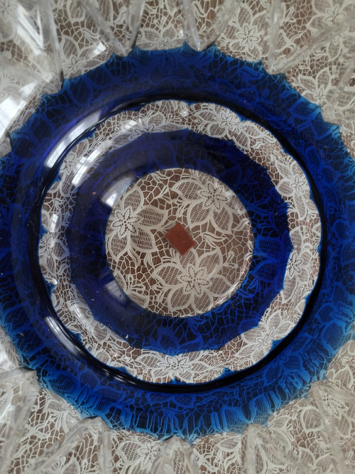 Grande coupe doublé bleu cobalt Val Saint Lambert