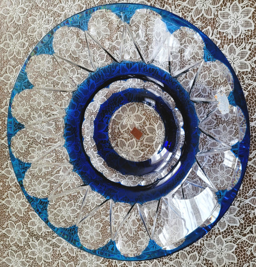 Grande coupe doublé bleu cobalt Val Saint Lambert
